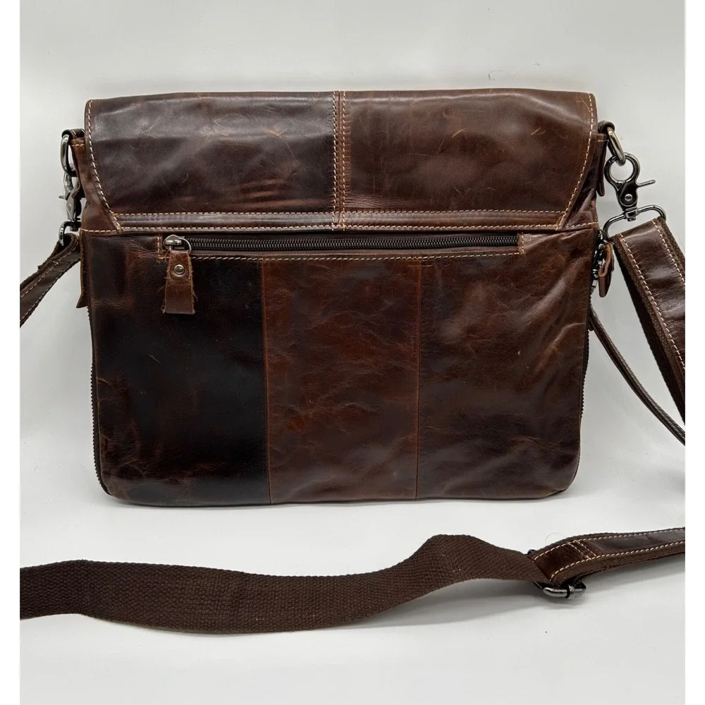 IDEAWIN Brown Leather Crossbody Tablet Messenger Bag Expandable‎ Distressed New